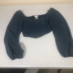 Crop Top Teal Blue Size M Faux Suede Festival Renaissance Regency Cottage‎ Boho